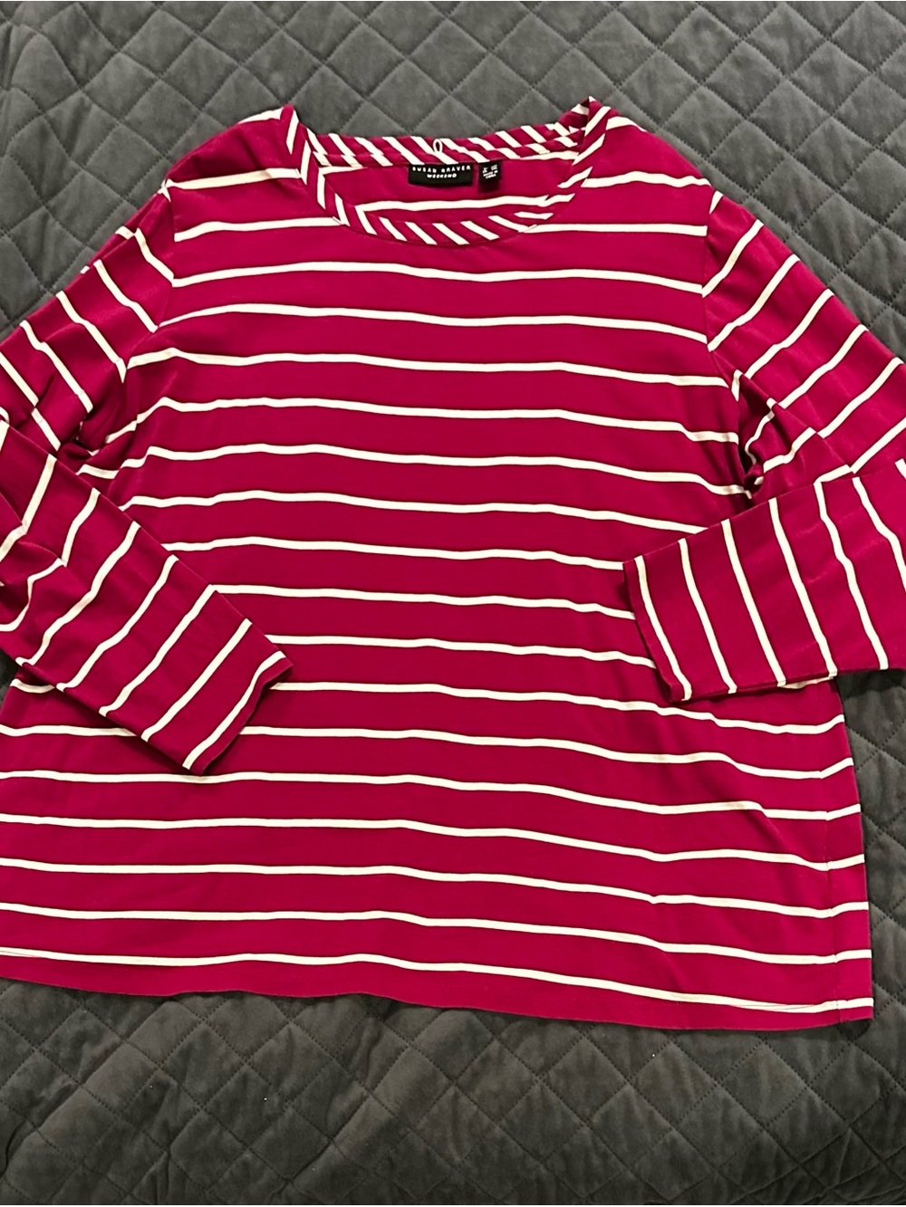 Susan Graver Raspberry Pink and White Striped Long Sleeve Top